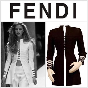 FENDI By KARL LAGERFELD S/S Runway 1995 Black Linen Jacket VINTAGE Size 8